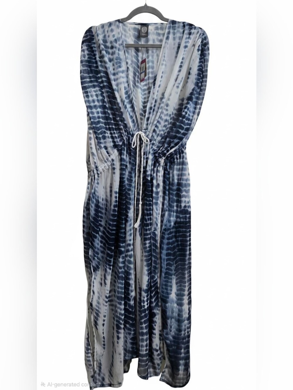 Vince Camuto Navy and White Tie-Dye Maxi Cover-Up